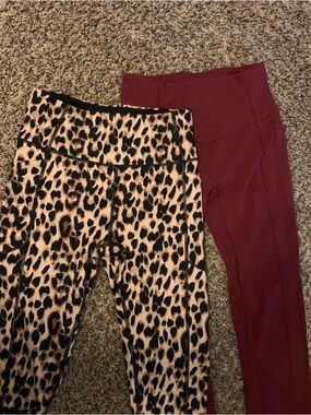 lululemon athletica Leopard Print and Burgundy Leggings Duo